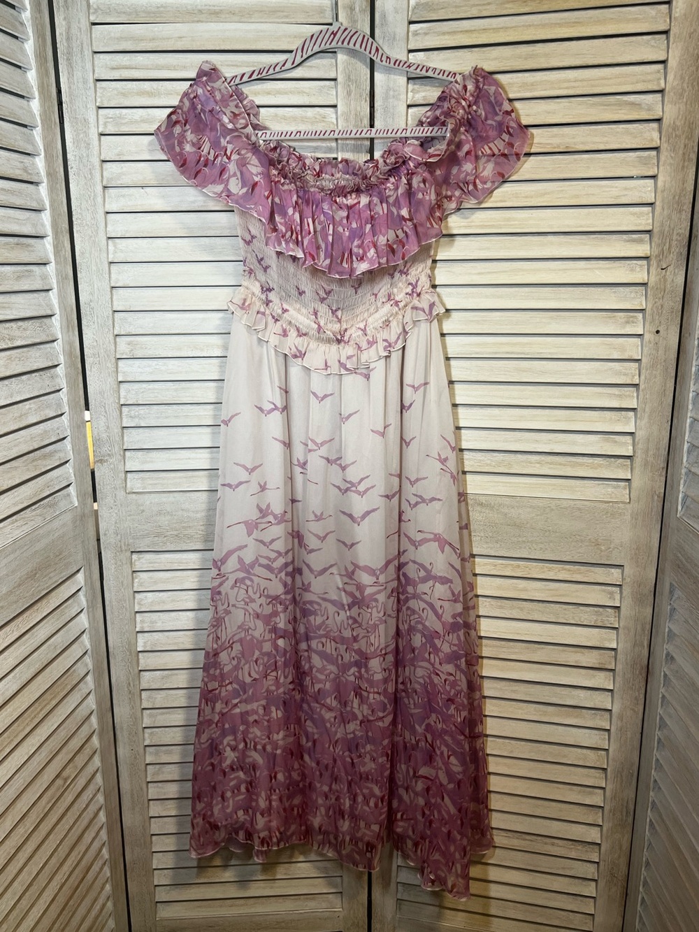 Giamba Paris Flamingo Off-Shoulder Maxi Dress